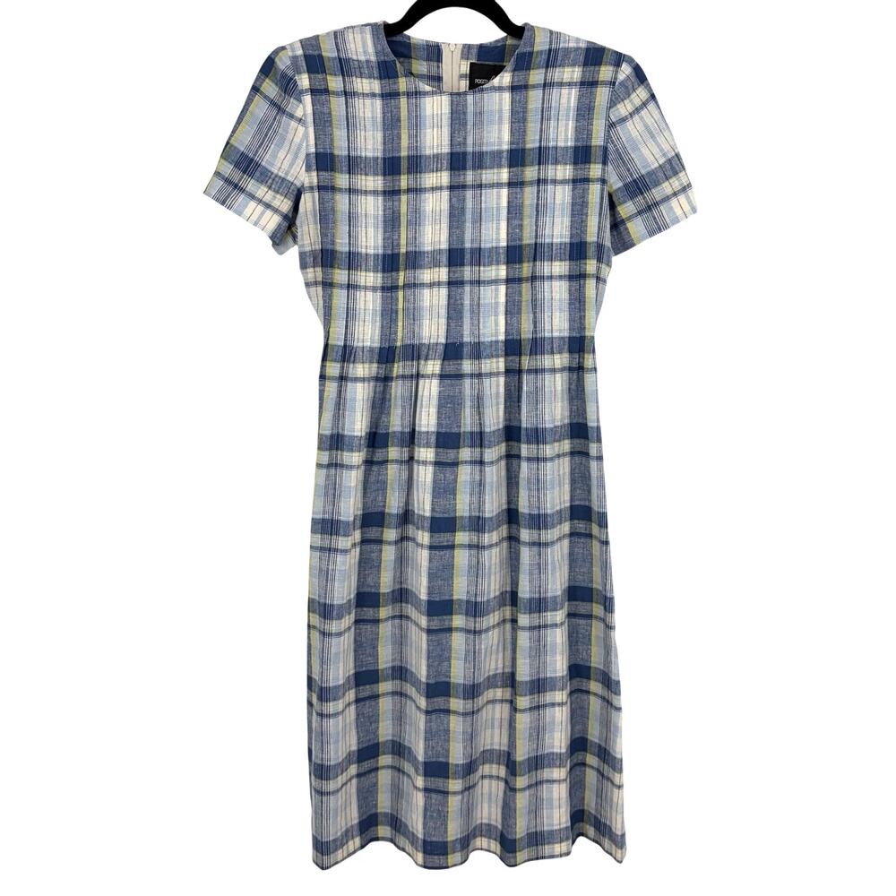 Positive Attitude Vintage Women's Linen Cotton Blend Plaid Midi Dress Size 8